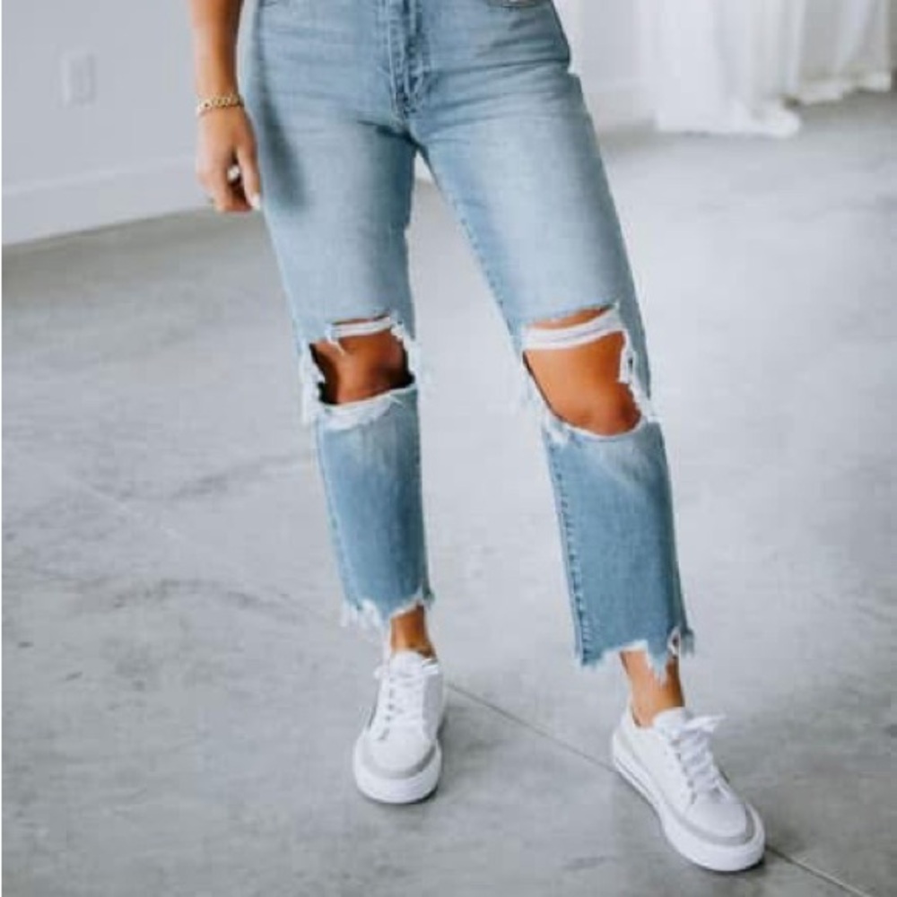 Women's Light Blue Distressed Jeans
